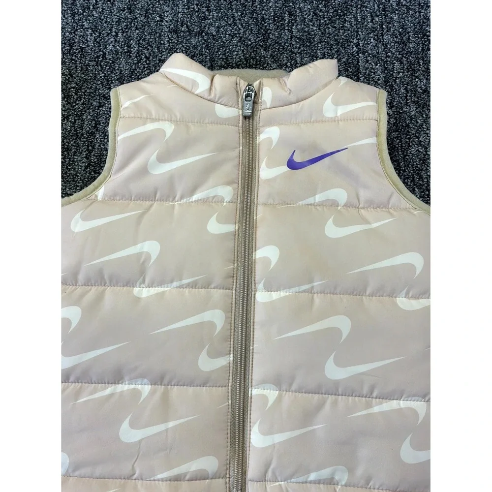Nike Puffer Vest Jacket Toddler Girls 24M Pink Tan Full Zip Quilted - Lot of 2